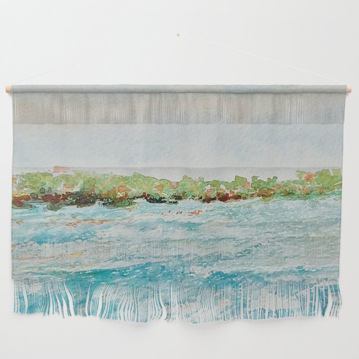 Tidal Currents Teal Green Watercolor Painting Wall Hanging