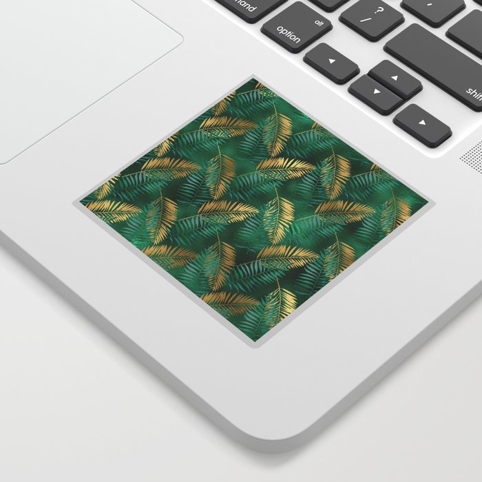 Gold Emerald Green Palm Leaves Pattern Sticker