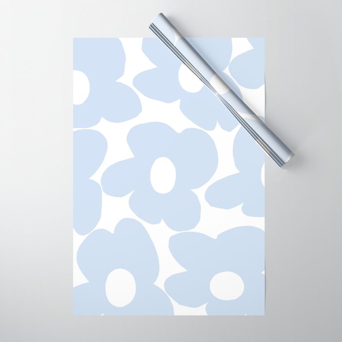Large Baby Blue Retro Flowers White Background #decor #society6 #buyart Wrapping Paper