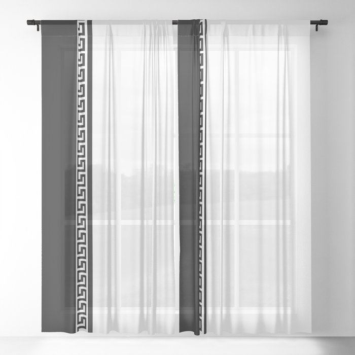 Greek Key 2 White And Black Sheer Curtain By Artbysamanthaperezz Greek Key 2 White And Black Sheer Curtain