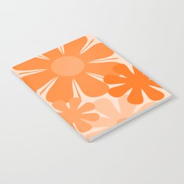Retro 60s 70s Flowers - Vintage Style Floral Pattern Orange Notebook