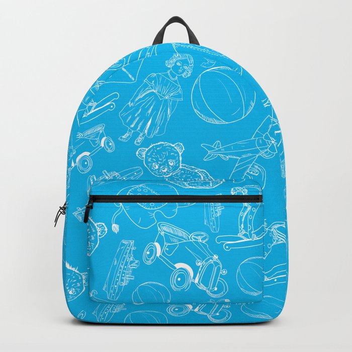 Turquoise and White Toys Outline Pattern Backpack