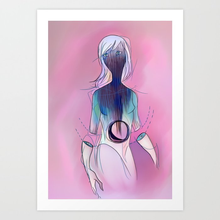 Surreal Abstract Blue Sad Depressed Girl Art Print By Mromano