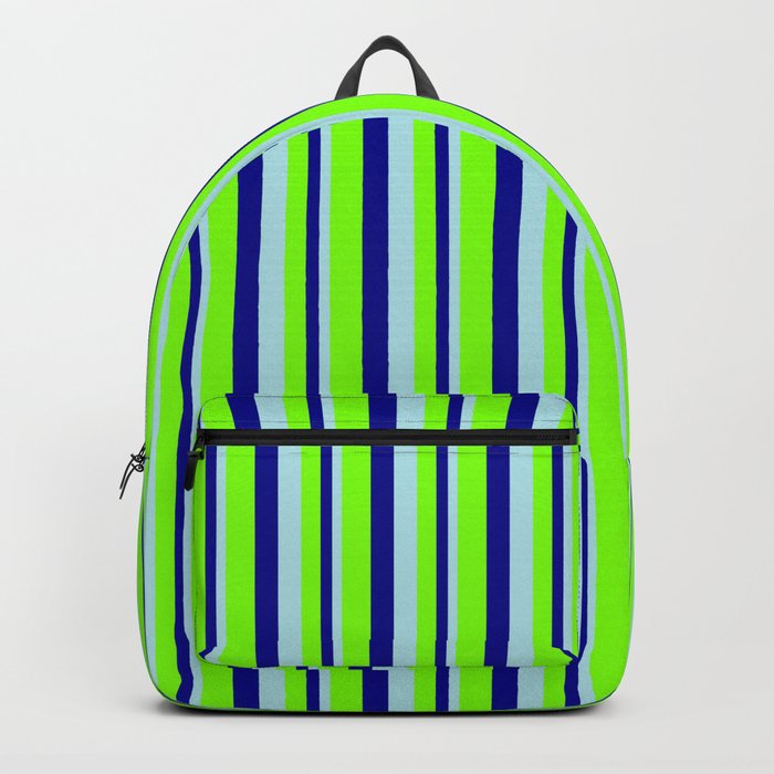 Powder Blue, Dark Blue, and Chartreuse Colored Lines Pattern Backpack