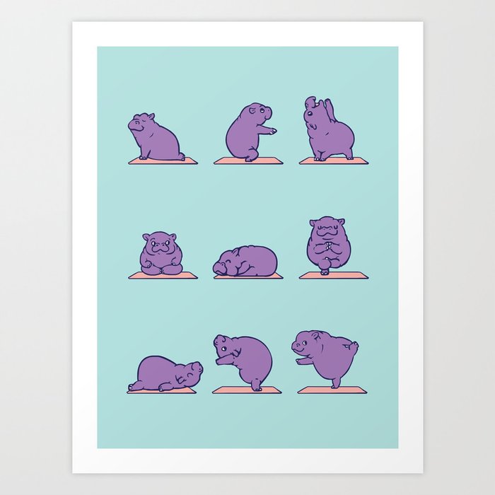 Baby Hippo Yoga Art Print
