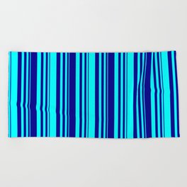 [ Thumbnail: Aqua & Dark Blue Colored Stripes/Lines Pattern Beach Towel ]