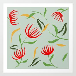 Journal Pattern #3 Art Print | Red, Leaves, Flowers, Natureinspired, Mydigitalartistree, Mint, Ink Pen, Flowersandleaves, Green, Natural 