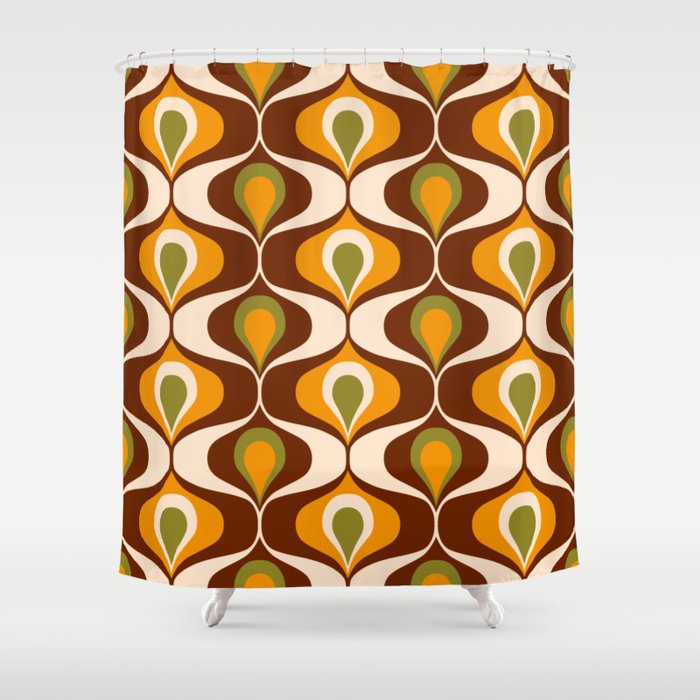 Retro 70s ovals op-art pattern brown, orange Shower Curtain