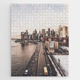 New York City | NYC Skyline and Brooklyn Bridge | Film Style Photography Jigsaw Puzzle