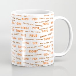 Count Numbers In Swahili Text Art. Orange And White Coffee Mug