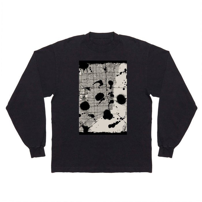 Artistic Miami Map - Black and White Long Sleeve T Shirt
