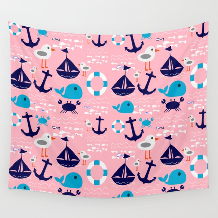 Summer boat pink Wall Tapestry