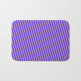 [ Thumbnail: Blue, Plum, Gray, and Orchid Colored Pattern of Stripes Bath Mat ]