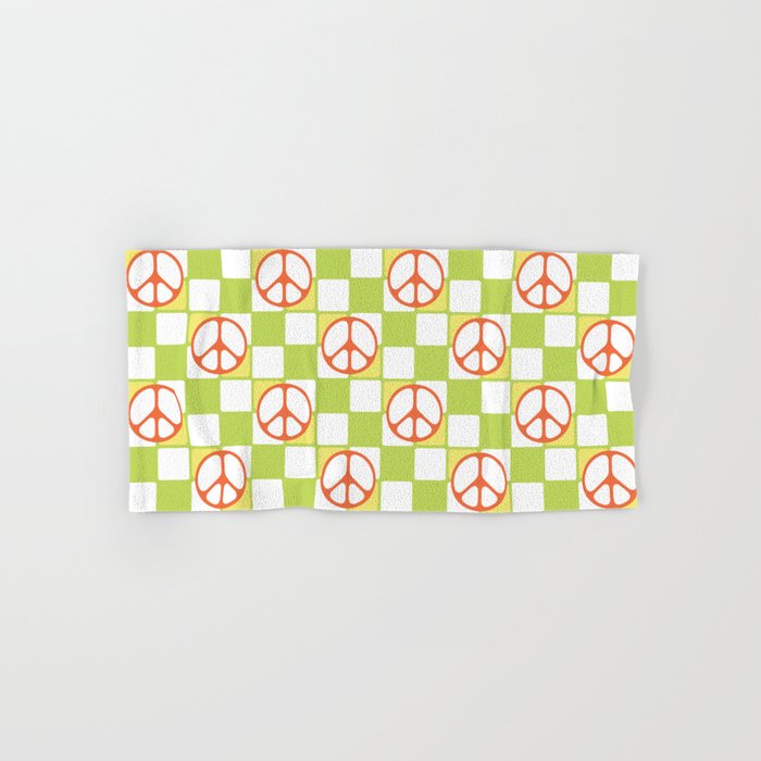 Peace Symbol On Checkerboard (Groovy Color Palette) Hand & Bath Towel