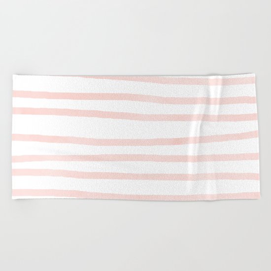 Seashell Pink Watercolor Stripes Beach Towel