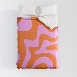 Retro Liquid Swirl Abstract Pattern in Hot Pink and Red-Orange Comforter