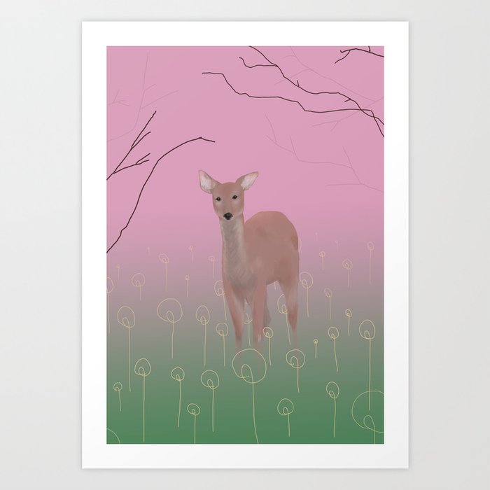 Deer in the Bliss World Art Print