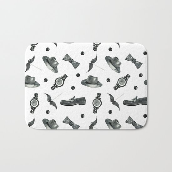 watercolor fashion pattern black on white Bath Mat