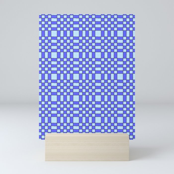 Square and tartan 2 - blue Mini Art Print