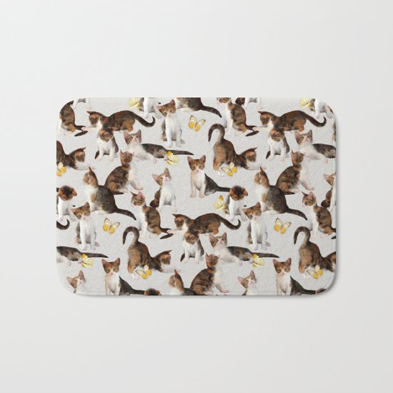Kittens and Butterflies - a painted pattern Bath Mat