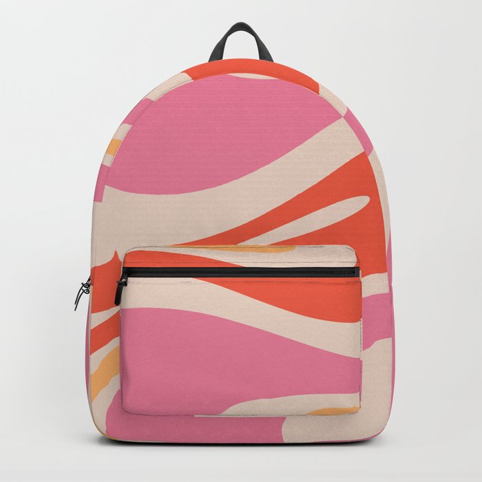 Mellow Flow Retro 60s 70s Abstract Pattern Pink Orange.  Backpack