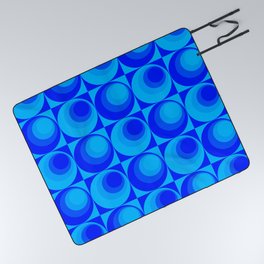 70s style - Retro - Different Shades of Blue - Non-Concentric Circles -  Checkerboard pattern Picnic Blanket