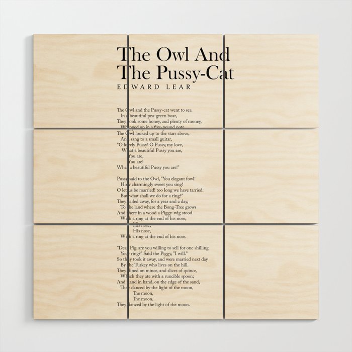 The Owl And The Pussy-Cat - Edward Lear Poem - Literature - Typography Print 1 Wood Wall Art