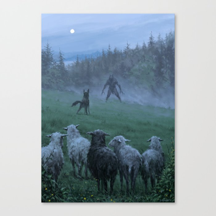 Shepherd and his faithful dog Canvas Print