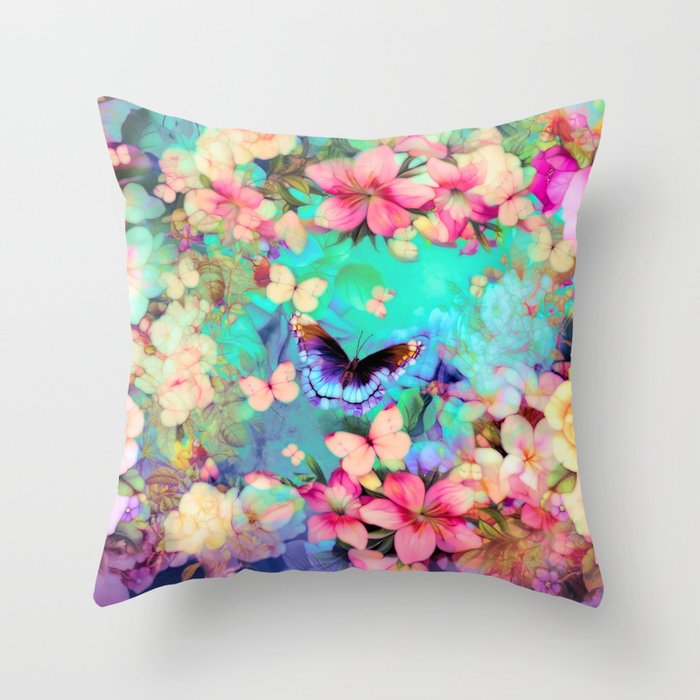 Butterfly in the summer garden bohemian summer fantasy Throw Pillow