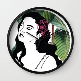 Woman with Flowers Abstract Line Art Wall Clock