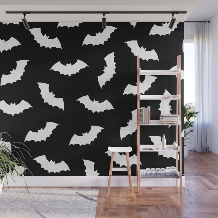 Black & White Bats Pattern Wall Mural