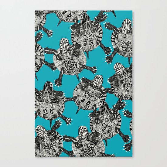 turtle party surf blue Canvas Print