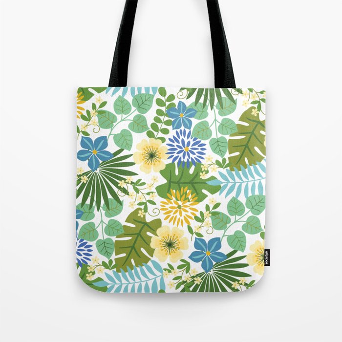 Tropical Blue and Yellow Floral Tote Bag