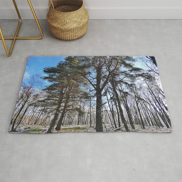 Majestic Pine and Birch Trees in Spring Time in the Scottish in I Art Rug