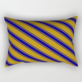 [ Thumbnail: Dark Goldenrod and Dark Blue Colored Stripes/Lines Pattern Rectangular Pillow ]