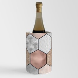 Marble hexagons and rose gold on black Wine Chiller
