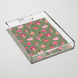 Dance of the Peonies on green Acrylic Tray
