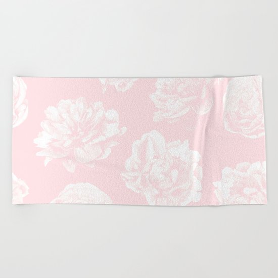 Pink Roses in Flamingo Pink Beach Towel