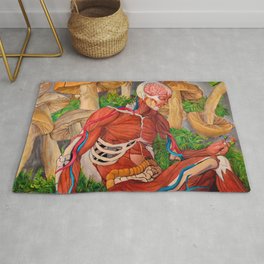 Trippy Mushroom Art Print (Psychedelic, Surreal Visionary Art, LSD, Buddha Anatomy ) Area & Throw Rug