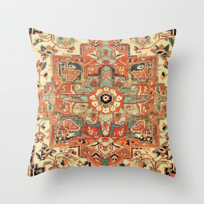 Heriz Vintage Persian Tribal Rug Print Throw Pillow