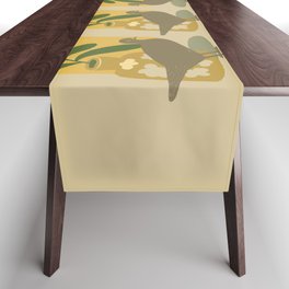 Tan Beige Dove with Leaves and Flowers  Table Runner