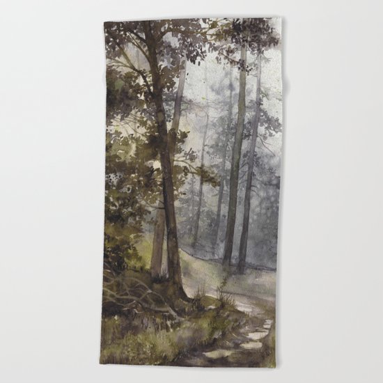 Wet Morning in the Forest Beach Towel