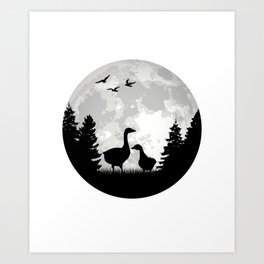 Geese Moon Goose Farmer Gift Art Print | Goosefarm, Farm, Geesegiftidea, Geesemoon, Geesegift, Geesewhisperer, Drawing, Goosefarmer, Geesekeeper, Geesebreeder 