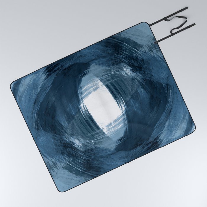 Blue Modern Abstract Brushstroke Painting Vortex Picnic Blanket