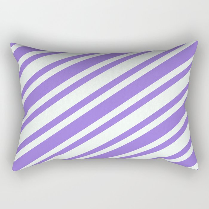 Purple and Mint Cream Colored Pattern of Stripes Rectangular Pillow