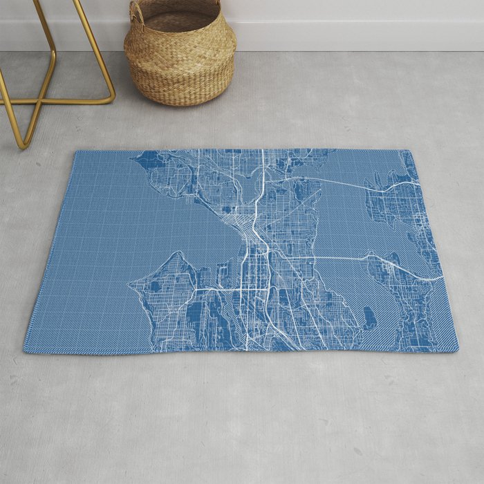 Seattle City Map of Washington State, USA - Blueprint Rug