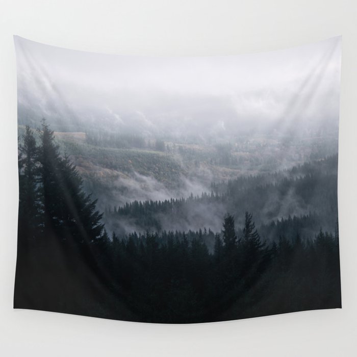 Dark Forest Vintage Mountains Wall Tapestry