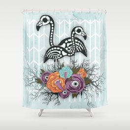 Flamingo Skeleton Halloween Composition Shower Curtain