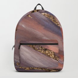 Pink Paint Brushstrokes Gold Foil Abstract Texture Backpack