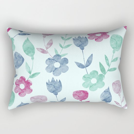 Watercolor Floral Pattern Rectangular Pillow